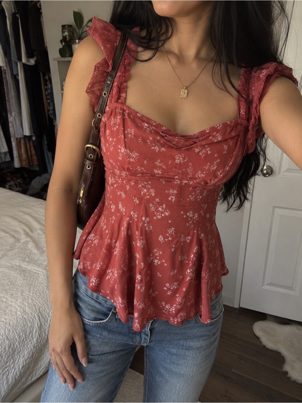 Torrid Size 0 Coral Floral Corset Lace Up Ruffle Tank Top